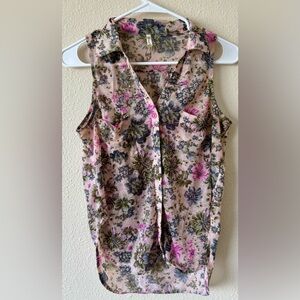 Floral Sleeveless Top - Pink and Green
